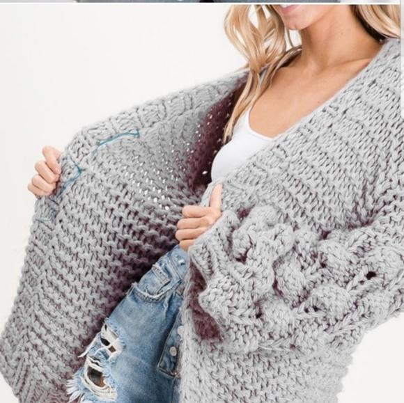 Grey chunky Cardigan Sweater - Picture 3 of 4